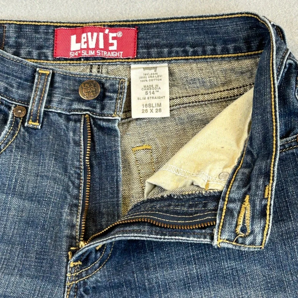 Levi's 514 Slim Straight Jeans Boys 16 Slim 26x28 Blue Denim 100% Cotton Classic